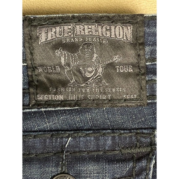 True Religion Womens 27 Jeans Distressed‎ Dark Blue Denim Low Rise Zipper Fly - Picture 9 of 15